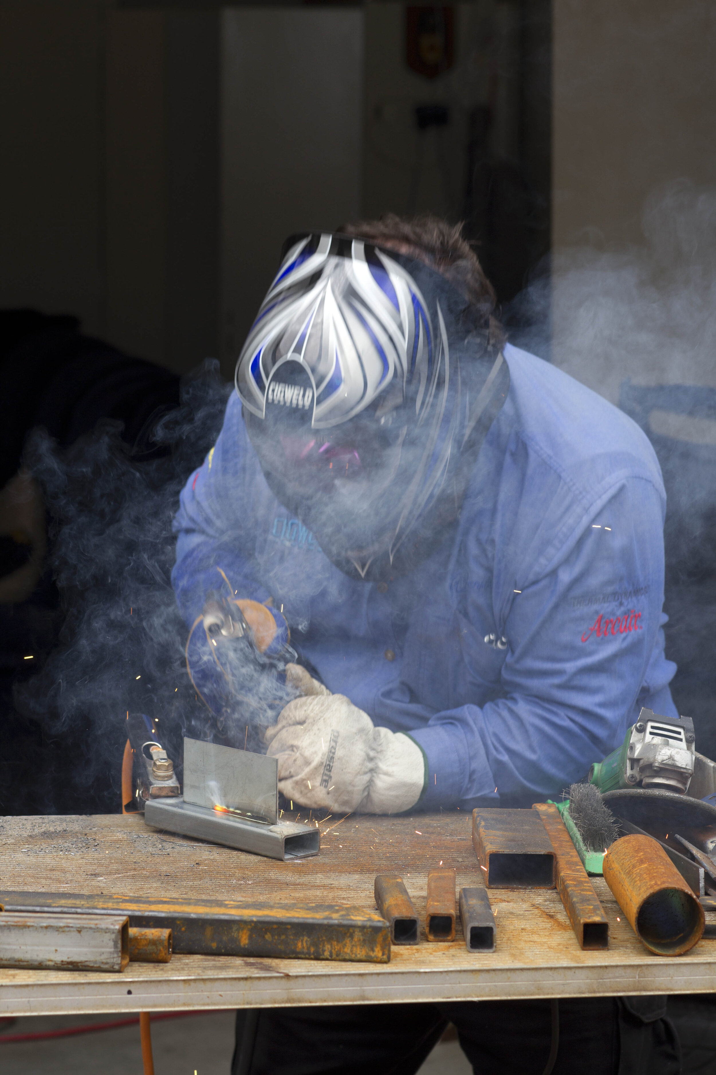 Beware of fumes. This welding is outside in open air