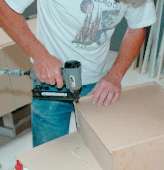 Stapling the base in the drawers. prevents the glue running