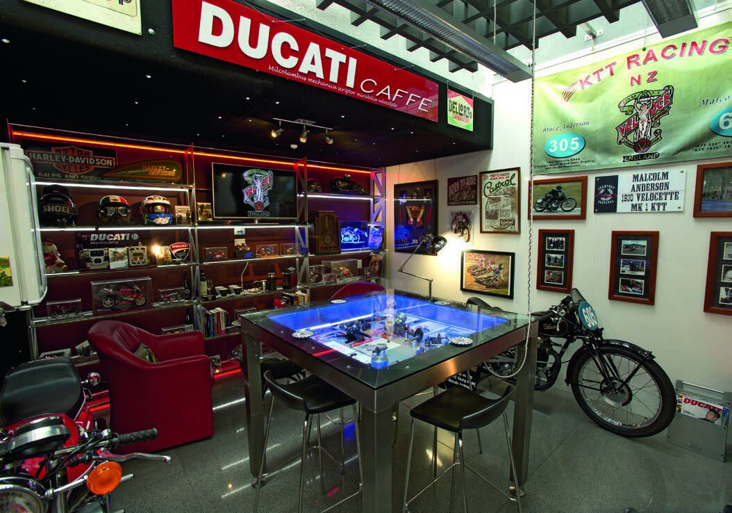Room with “Italian” and “English” sides with memorabilia table…
