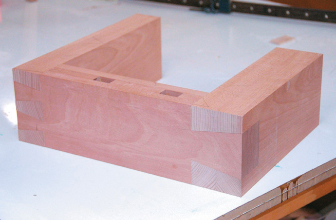 Dry-fitted joints. Note front dog hole has disappeared and will need to be re-cut after glue up