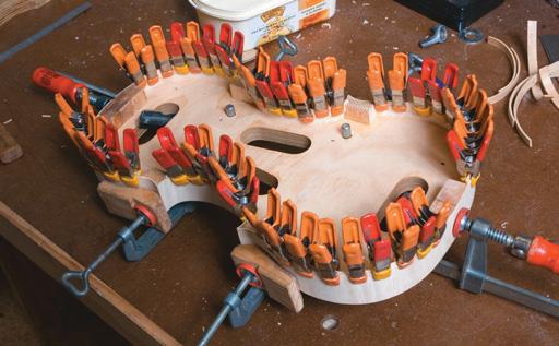 Linings clamped to dry overnight.