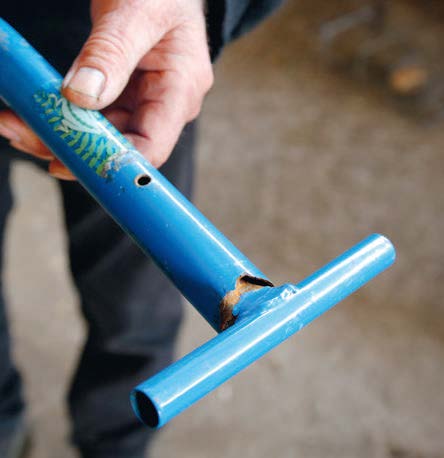 Part of the frame of a modern kid’s trike. “Some of these new bikes are rubbish and just snap in two—the metal is more like tinfoil.”