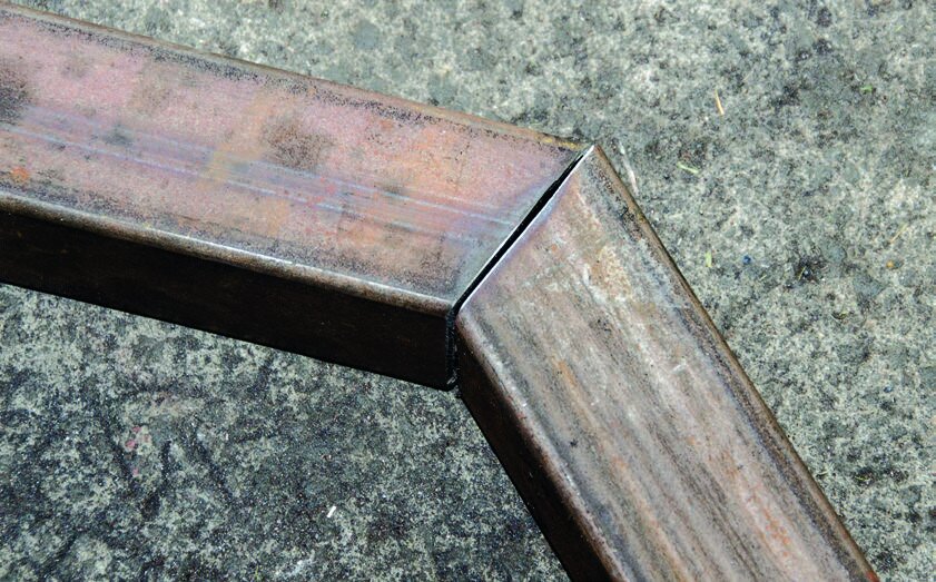 The chimney angle. The gap is intentional so the chimney can be adjusted after tacking