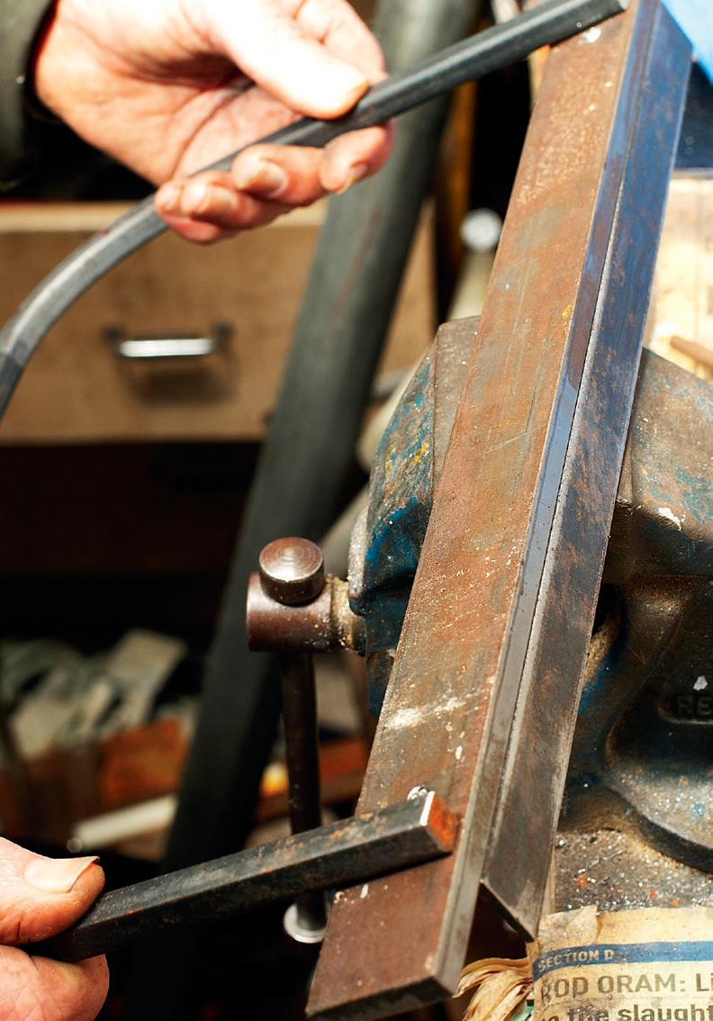 The handle cut to size preparing to attach it to the anvil.