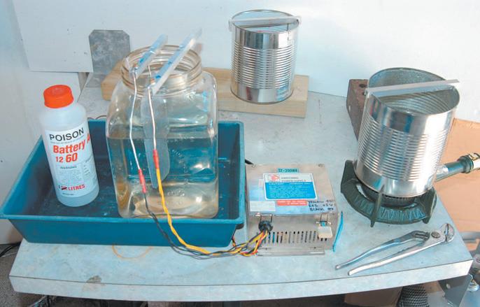 Anodising set-up with battery acid.