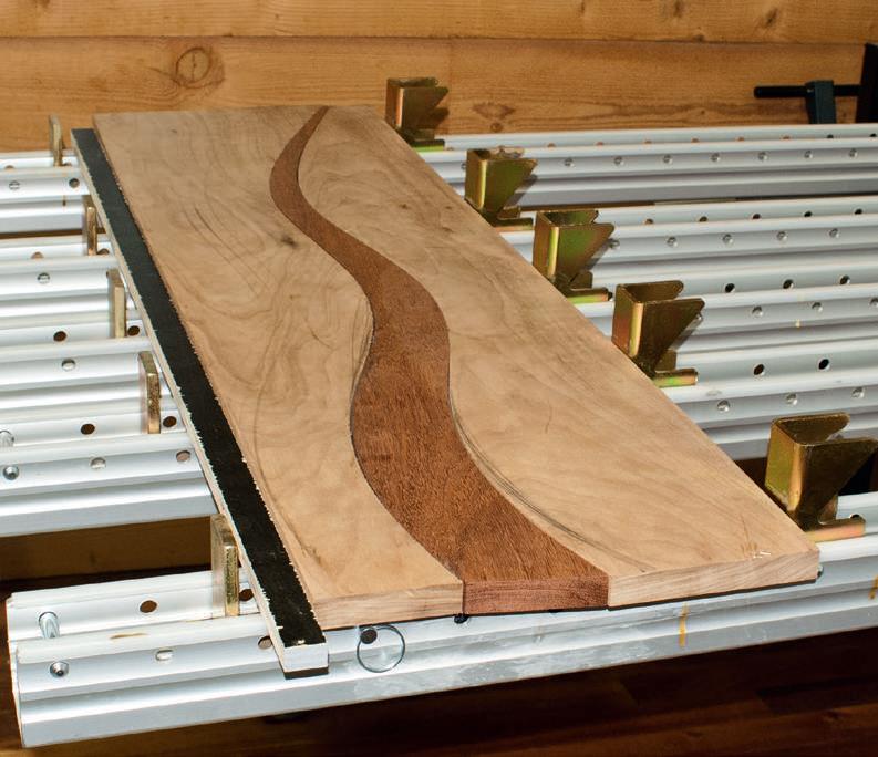 The top being rejoined with the jarrah river inserted and ready to be clamped up