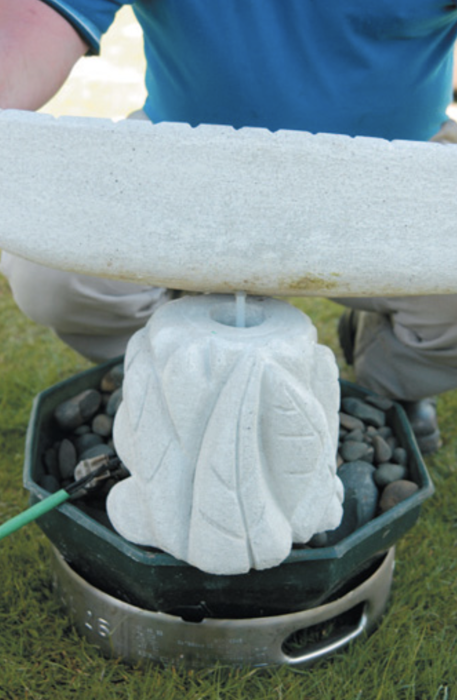 Tube from pump through boat.