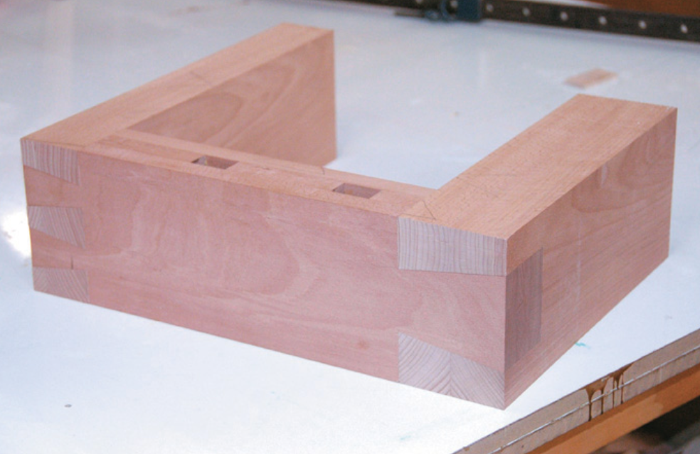 Dry-fitted joints. Note front dog hole has disappeared and will need to be re-cut after glue-up.