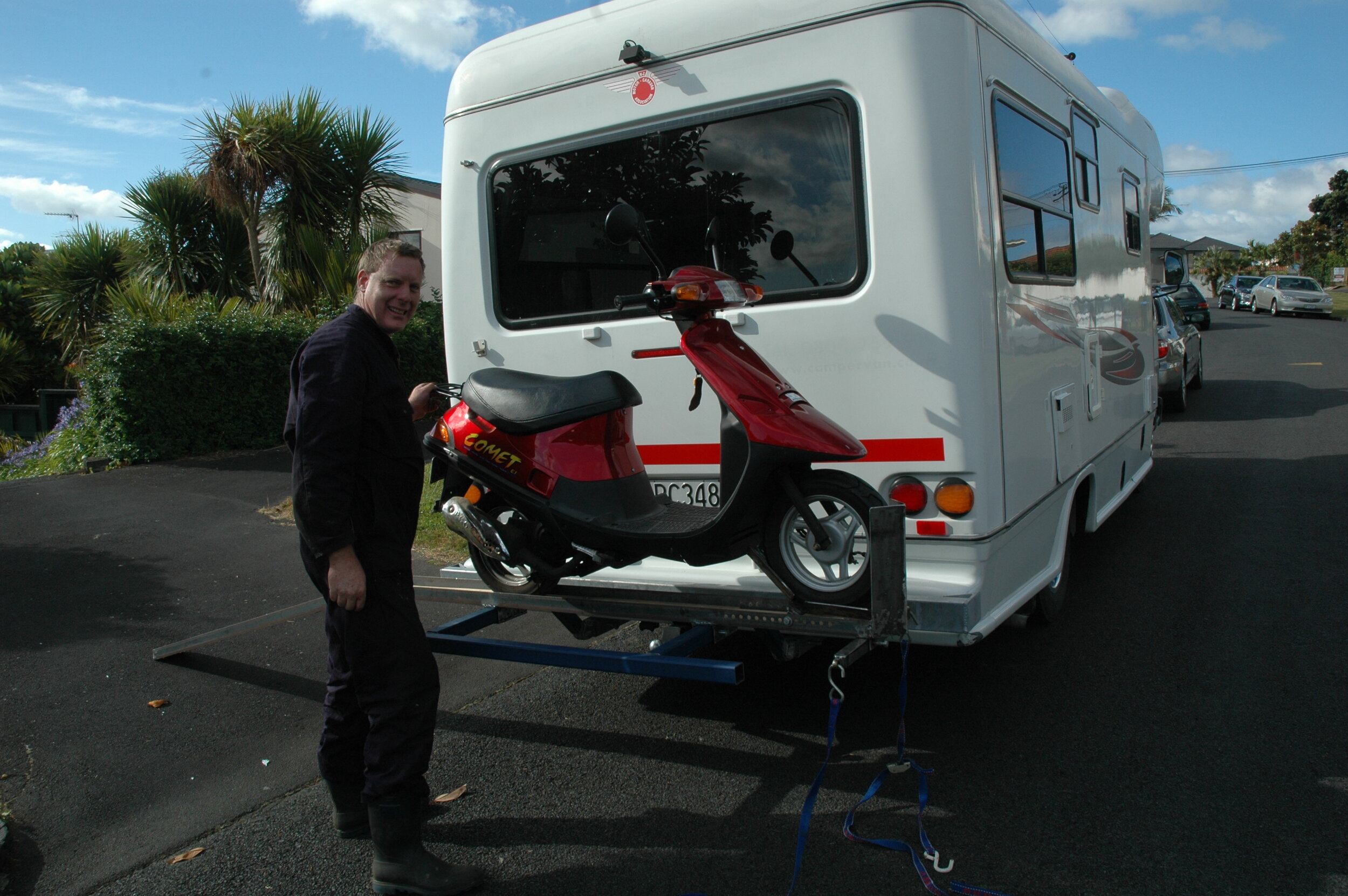Geoff test-fits scooter.