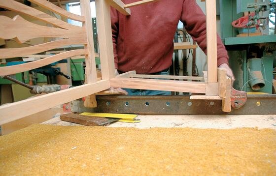 The chair clamped. Note the angle of the side rails