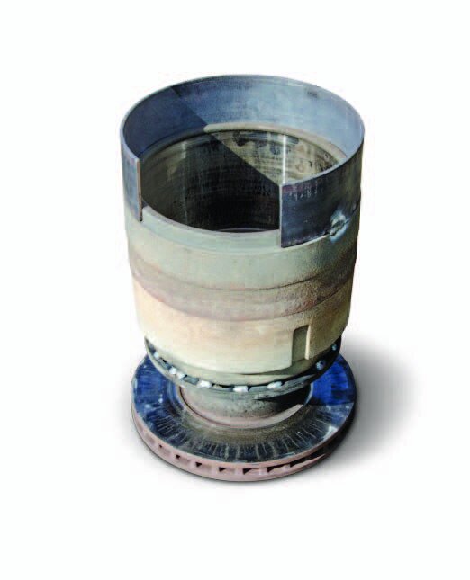 The bottom half of the brazier awaiting the other drum with the chimney